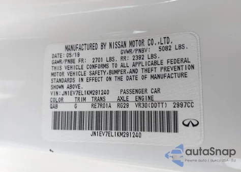 2019 Infiniti Q60 3.0T Luxe z USA, uszkodzony, nr VIN JN1EV7EL1KM291240